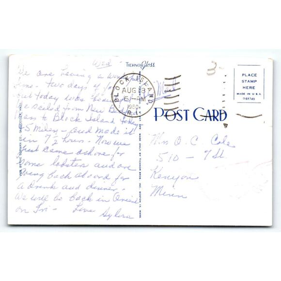 Brock Island Rhode Island Map Postcard State Postcard Tichnor Chrome 1960 - Picture 2 of 2